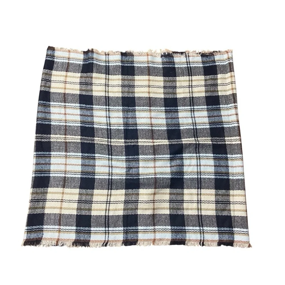 Look by M Rosarita Infinity Scarf OS Navy Cream Tan Plaid  Wool Blend Fall NWT